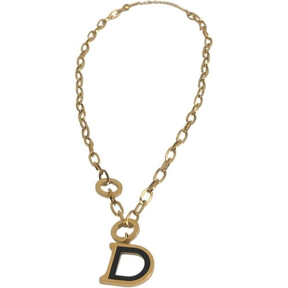Designer Inspired Gold  Plated Black D Necklace - Picture 11 of 15